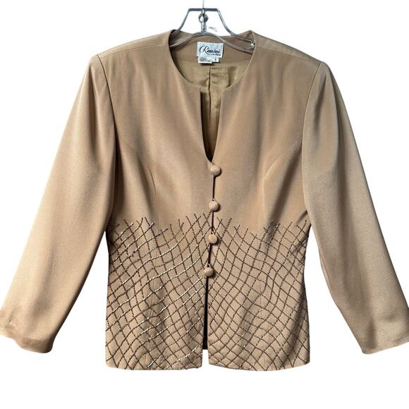 Rimini by Shaw Jackets & Blazers - VTG Rimini by Shaw Dressy Evening Beaded Jacket 100% Silk Women 6 Gold Tan